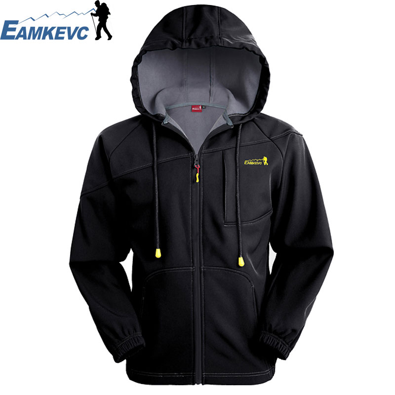 EAMKEVC 連帽保暖軟殼外套 男 黑色