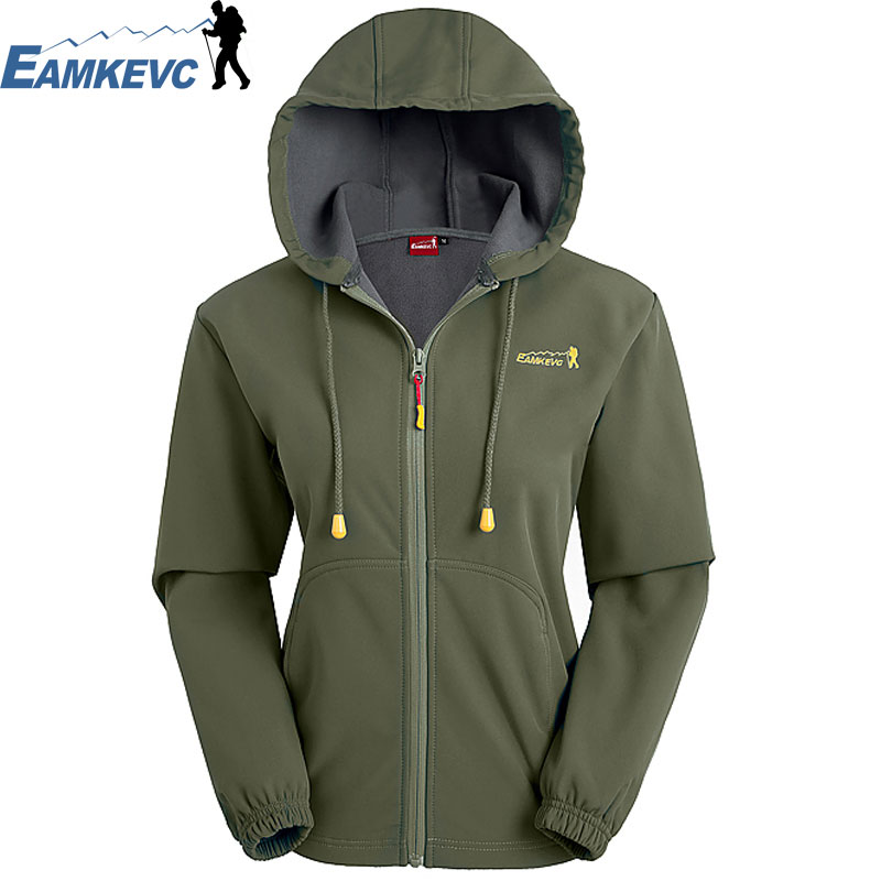 EAMKEVC 連帽保暖軟殼外套 女 綠色