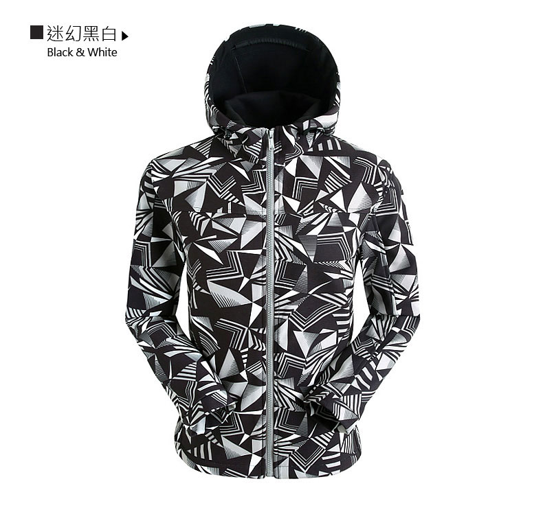 EAMKEVC 連帽保暖軟殼外套 男款 迷幻黑白