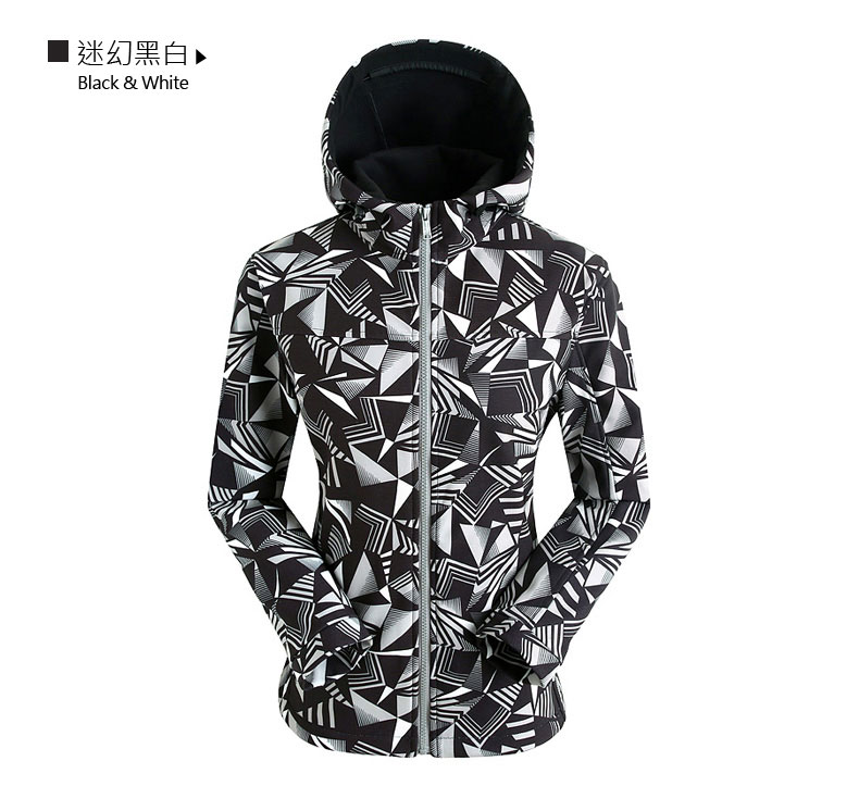 EAMKEVC 連帽保暖軟殼外套 女款 迷幻黑白