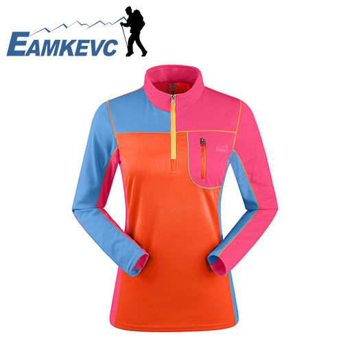 EAMKEVC 8145 戶外休閒拼接長袖排汗衫-女 橘色