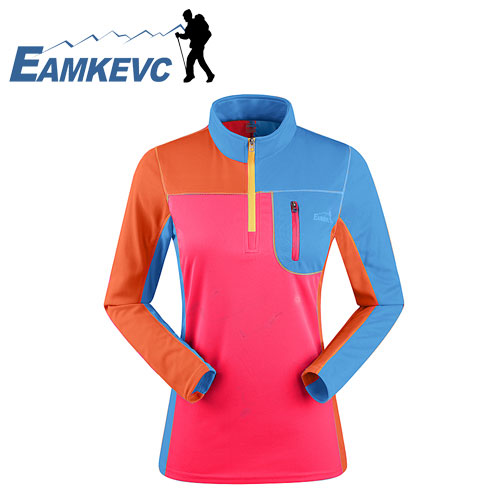 EAMKEVC 8145 戶外休閒拼接長袖排汗衫-女 玫紅