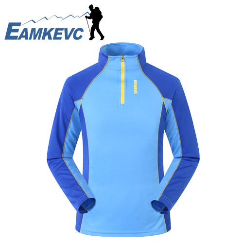 EAMKEVC 8146 戶外休閒拼接長袖排汗衫-女 藍