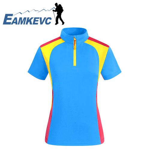 EAMKEVC 8163 拼接快乾短袖排汗衫 女款 藍