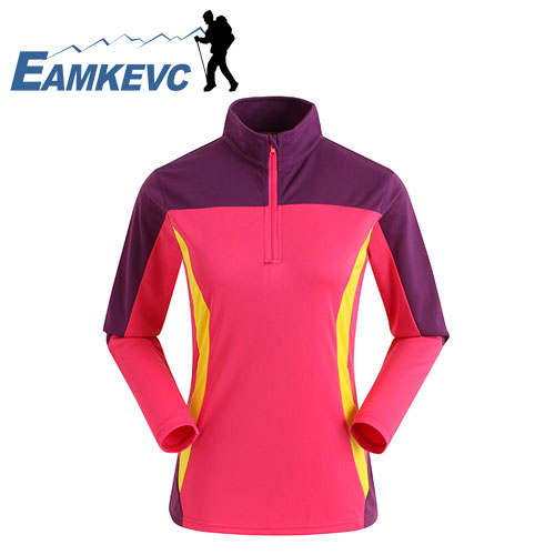 EAMKEVC 8162 拼接快乾長袖排汗衫 女款 玫紅
