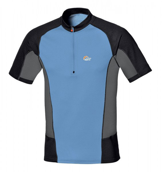 LOWE ALPINE 艾瑞德短袖立領側彈排汗衣 Airaid Zipneck湖藍-黑