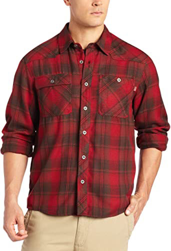 OR 男透氣快乾長袖格子襯衫 紅 FEEDBACK FLANNEL SHIRT REDWOOD