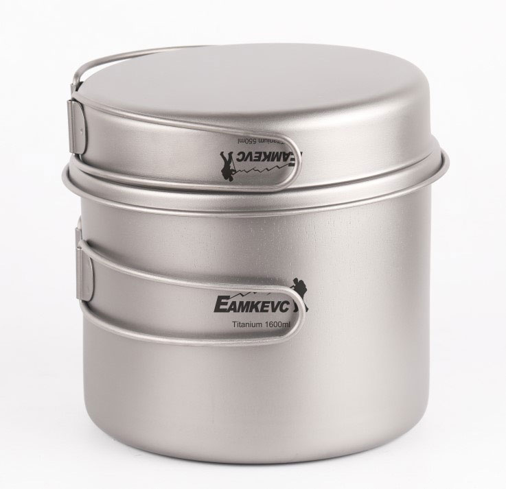 EAMKEVC 純鈦單人鍋+煎盤蓋 1600ml 鈦鍋1.6L