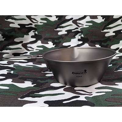 EAMKEVC 純鈦折疊把柄湯碗 450ml (導流口) 鈦碗 鈦餐具