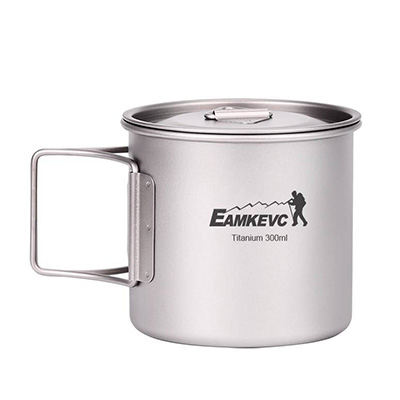 EAMKEVC 純鈦蝴蝶手把杯 鈦杯 300ml  (+杯蓋+收納袋) 0.3L 純鈦 鈦杯 鈦餐具