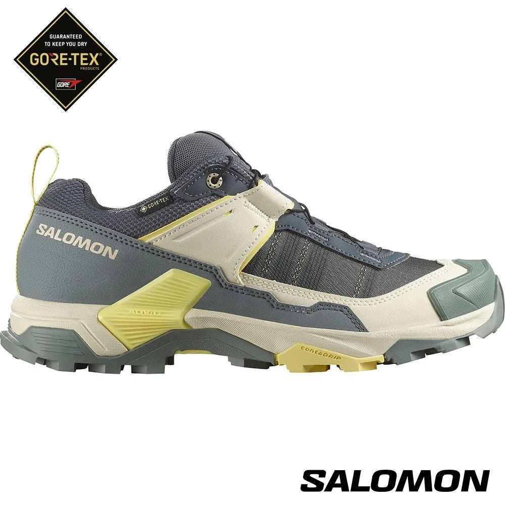 Salomon 女 X ULTRA 5 Goretex 低筒登山鞋 亂流灰/石灰/黃