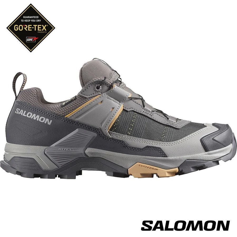 Salomon 女 X ULTRA 5 Goretex 低筒登山鞋 李子紫/黑灰/黏土棕